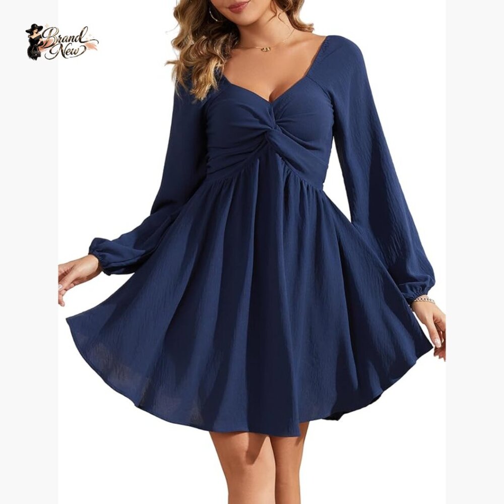 Sweetheart Neck Knot Front Smocked Back A-Line Chiffon Mini Dress